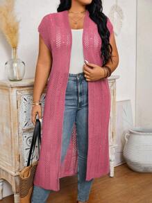 Calvaya Cardigan de talla grande primavera/verano suelto largo de mangas murciélago abierta al frente con diseño calado - Rosa Fucsia - Ver 1