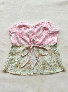 SHEIN Unity Áo quây màu in hoa mùa hè cho nữ - Hồng - Xem 2