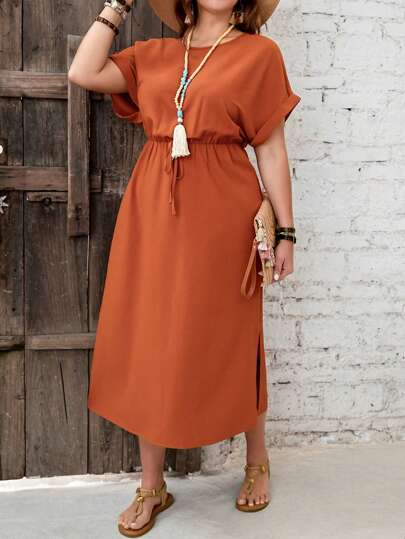 EMERY ROSE Vestido de verano de talla grande con tirantes y abertura