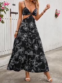 Breezaya Vestido largo tipo camiseta sin espalda para mujer con estampado floral ideal para vacaciones y ocio