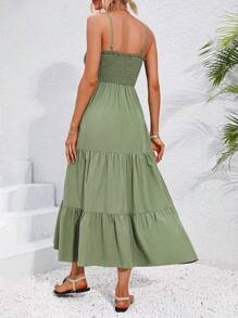 Breezaya 女士褶皱荷叶边下摆吊带连衣裙 女式长款套装