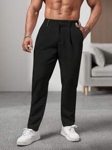 Manfinity Homme 男士商务风格纯色西装裤，适合春夏季 - 黑色 - 查看 3