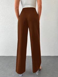 RueChic Plicated Detail Wide Leg Pants - Brown - View 2