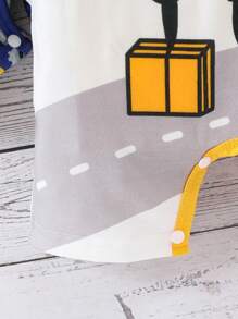 SHEIN 2 件套幼儿男童可爱建筑机械印花短袖连体衣，春夏