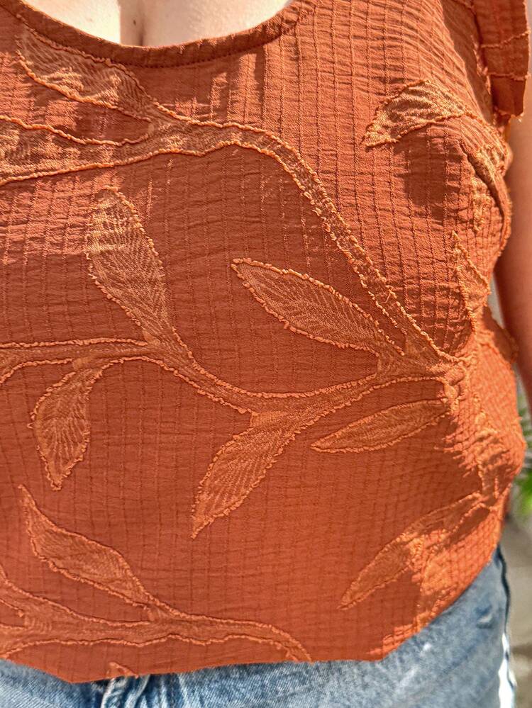 WYWH Casual Holiday Rust Brown Textured Rhizome Pattern Loose And Comfortable Plus Size Top