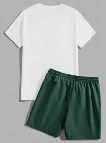 Manfinity LEGND 男士貼身籃球聯賽創意印花短袖運動套裝 - 彩色 - 查看 2