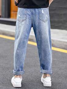 Tween Boy 2024 Spring And Autumn New Versatile Fashionable Loose Jeans - Light Wash - View 2