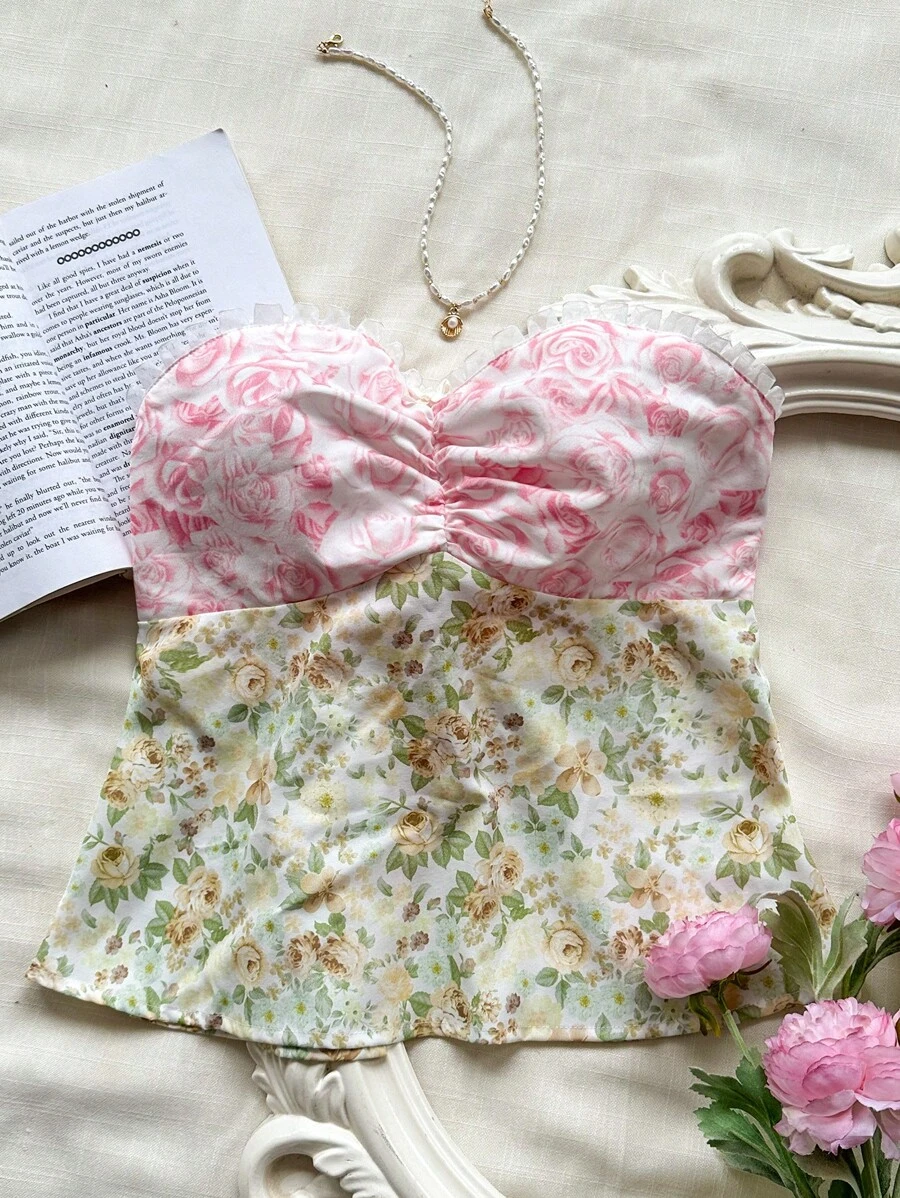 SHEIN Unity Áo quây màu in hoa mùa hè cho nữ - Hồng - Xem 1