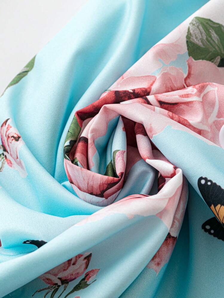 Plus Size Floral Print Square Collar Double-Breasted Spring Casual Dress