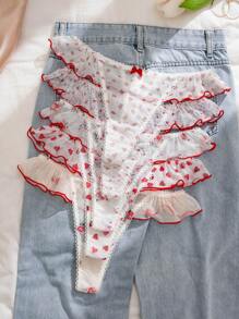 PetitDoll PetitDoll 5pcs Cute Printed Mesh Breathable Ruffled Sexy Thongs Panties Lingerie