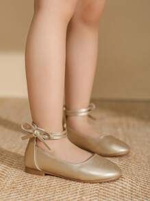 Giày đế bệt màu vàng cho bé gái Giày nơ bé gái mùa thu vàng - Vàng - Xem 5