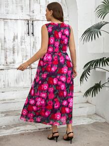 SHEIN Clasi Fashionable Plus Size Women Summer Sleeveless Printed Dress, Versatile