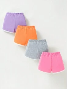 SHEIN Baby Girl Spring/Summer 4-Piece Candy-Colored Daily Casual Cute Sport Shorts - Multicolor - View 2