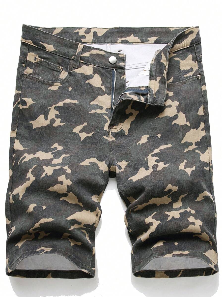 Traceable Cotton- European And American Men's Camo Denim Shorts - Multicolor - View 1