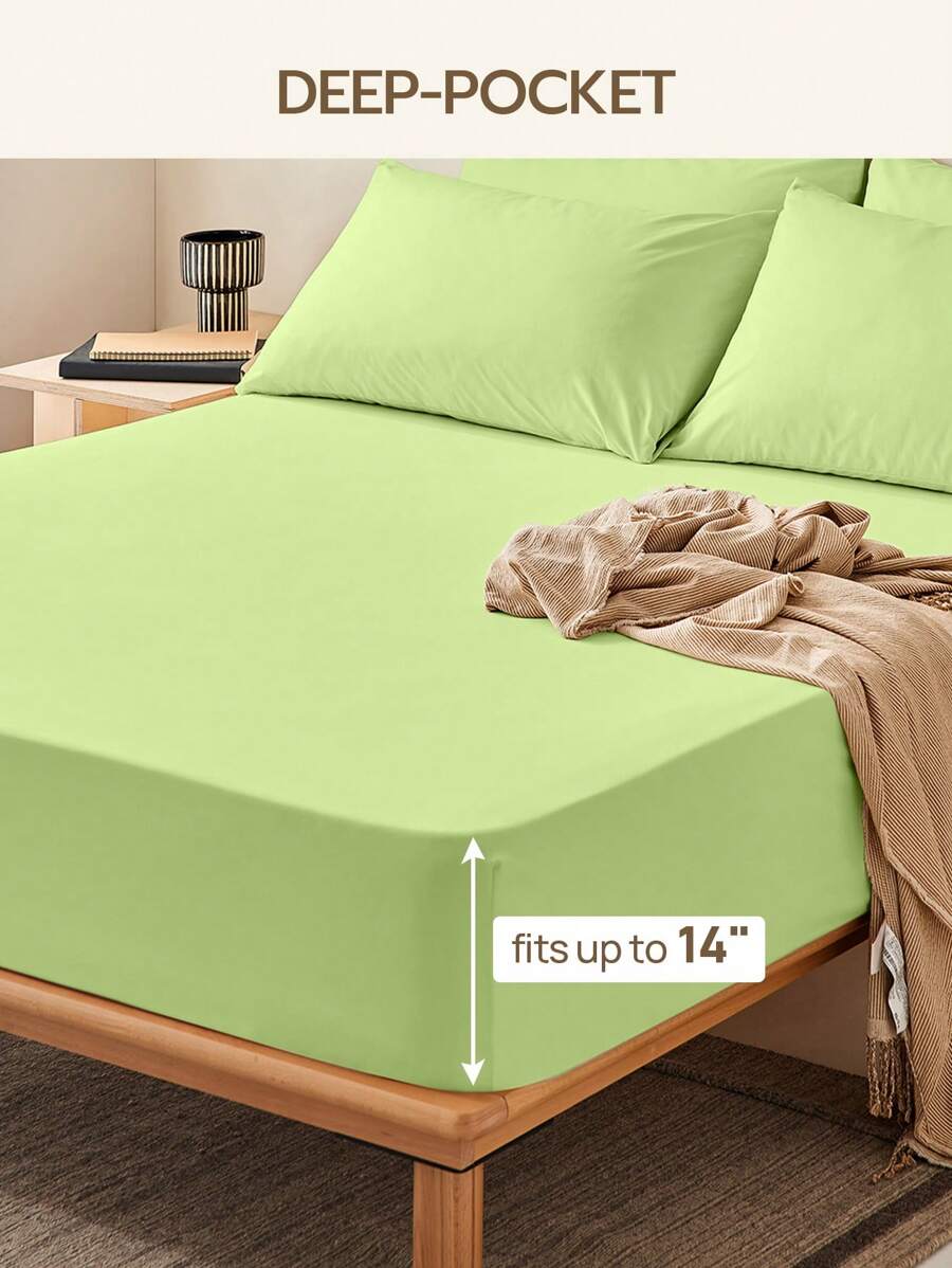 LongNap™ 1pc Supersoft Plain Fitted Sheet, Lightweight CloudLike Feel Bedding,14inch/35cm Deep