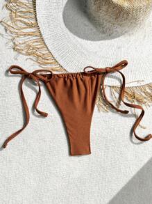 SHEIN Swim Women Solid Color Strap Bikini Bottoms,Summer Beach - Brown - View 5