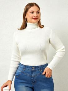 EURMUSE Plus Size Solid Turtleneck Sweater, For Winter - White - View 3
