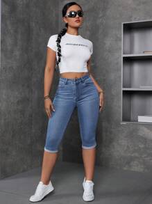 Women's Casual Washed Slim Fit Daily Denim Jeans - Blue - View 2