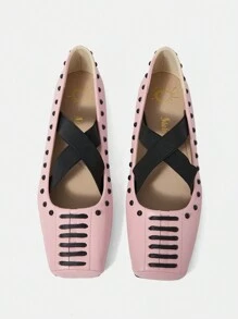 CUCCOO DOLLMOD Mary Jane Cross Elastic Strap Square Toe Flat Shoes Inspired By Parisian Dancer, For Women For Summer Vacation Shoes Summer