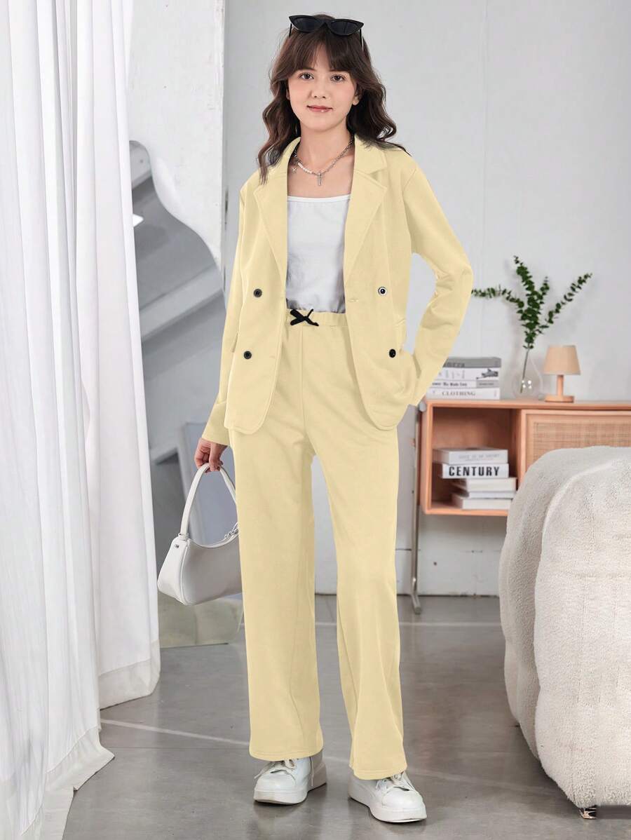 少女休闲学院风西装外套和裤子两件套