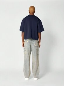 SUMWON Camiseta esencial premium ajustada y de peso pesado - Azul Marino - Ver 4