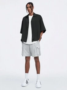 Manfinity VCAY Men Spring And Summer Casual Solid Color Drawstring Waist Work Shorts - Light Grey - View 7
