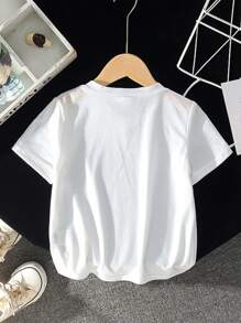 SHEIN 年輕男孩夏季短袖休閒t恤,帶有字母印花和撞色貼片