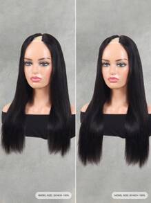 Straight V Part Wig 150 Density Natural Black Color No Leave Out Full Machine Made Human Hair - SNatural - View 5