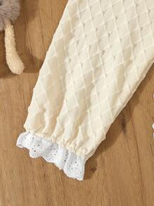 少女杏色簡約風格長袖休閒寬鬆家居服套裝，附長褲