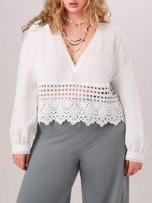 Forever 21 Fashionable Plus-Size Women Summer Holiday Countryside Top - White - View 3