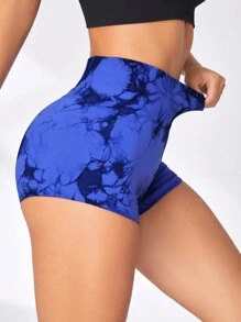 SHEIN Sport Gameset Seamless Tie-Dye Elasticity Stylish Fitness Shorts Suitable For Yoga And Gym
