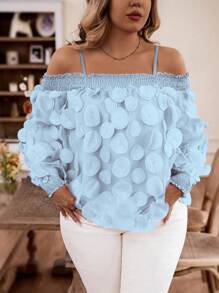 Celure Plus Size Spaghetti Strap Plain Blouse With Flared Hem