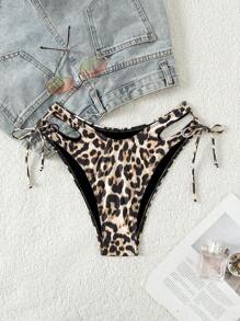 Swim SXY Bikini de verano con Bottom sexy con recorte lateral y estampado de leopardo (estampado aleatorio) para mujeres 2025
