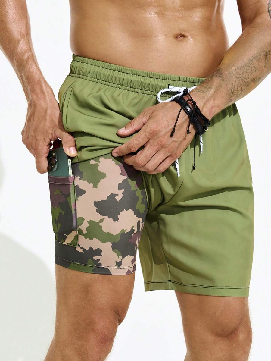 Manfinity KASUA Men Beach Vacation Camouflage Pattern Drawstring With Pockets Beach Shorts - Multicolor - View 1