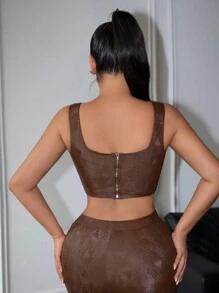 SHEIN SXY x STAS PU Cropped Women Tank Top, Western CowGirl Summer Vacation - Brown - View 9