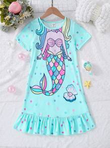 Young Girl Mermaid Printed Nightgown Home Clothes