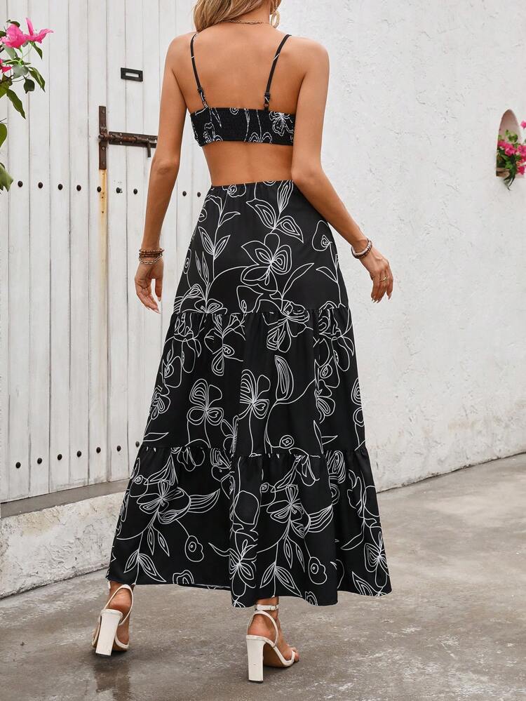Women Floral Print Backless Long Cami Dress For Vacation And Leisure