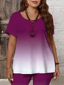 EMERY ROSE Conjunto de 2 piezas de talla grande para mujer que adelgaza, de verano, casual, con camiseta de manga corta y cuello redondo en degradado y leggings - Morado - Ver 4
