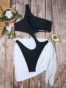 Swim SXY Women Sexy Hollow Out Fashionable One-Piece Swimsuit & Cover Up Skirt Summer