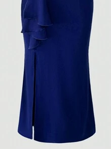 SHEIN Belle Vestido de noche verde de encaje y transparencias, vestido maxi para mujer
