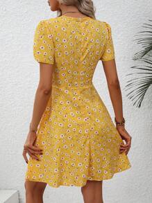 Breezaya Vestido y falda de escote en V con estampado floral pequeño para verano, conjunto de ropa de playa y vacaciones para mujeres