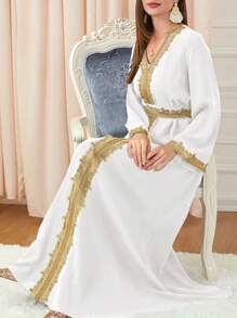 SHEIN Unity Vestido maxi de manga larga, elegante y con bloques de color para mujer, túnica modesta