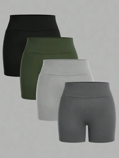 SHEIN EZwear 4Pcs/Set Summer Casual Sports High Waisted Skinny Plus Size Women Yoga/Leggings Pants Suitable For Going Out Women's Sportswear