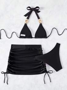 SHEIN Swim Summer Beach Bikini Set With Rhinestone Decor And Detachable ...