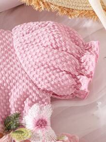 Baby Girl Square Neck Floral Embroidery Puff Sleeve Summer Dress - Pink - View 4