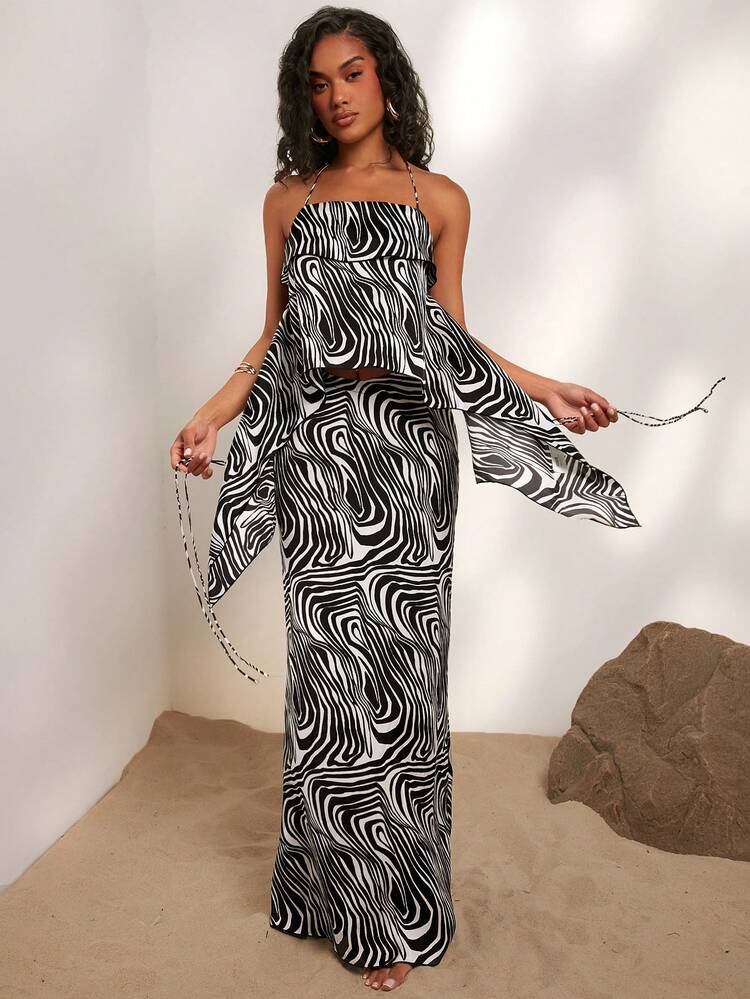 Women Summer Loose Asymmetrical Hem Zebra Print Sleeveless Cami Top With Open Back,Woman Shirts