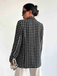 EURMUSE Plaid Print Lapel Neck Blazer - Black - View 2