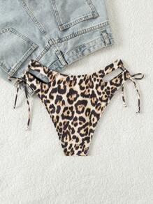 Swim SXY Bikini de verano con Bottom sexy con recorte lateral y estampado de leopardo (estampado aleatorio) para mujeres 2025