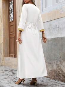 SHEIN Unity Vestido maxi de manga larga, elegante y con bloques de color para mujer, túnica modesta