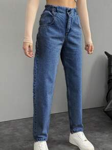 RueChic Tapered Denim Pants - Blue - View 5